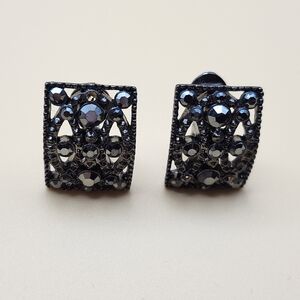 vintage Black Crystal Clip Earrings
